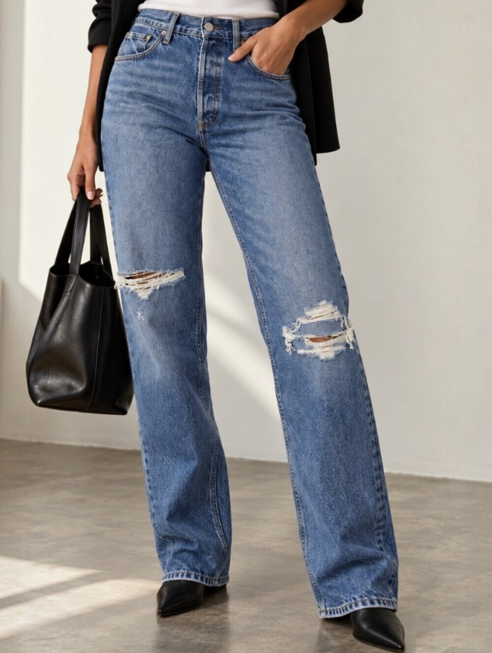 Citizens of Humanity Sabine High Rise Straight Leg Ripped Jeans 28 Medium Wash